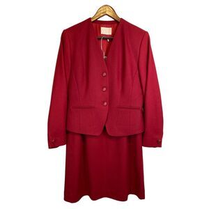 Vintage Pendleton Red 100% Virgin Wool Skirt Set Women Sz 8/10  Blazer Skirt USA